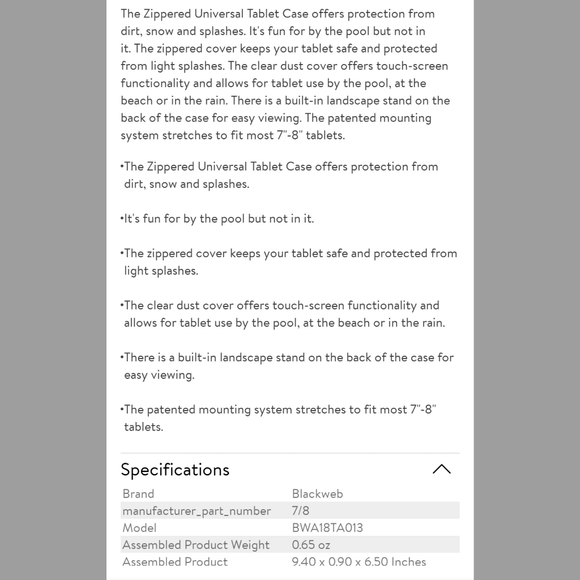 NWT Blackweb Universal Tablet Case - 7-8" Tablets - Picture 7 of 7